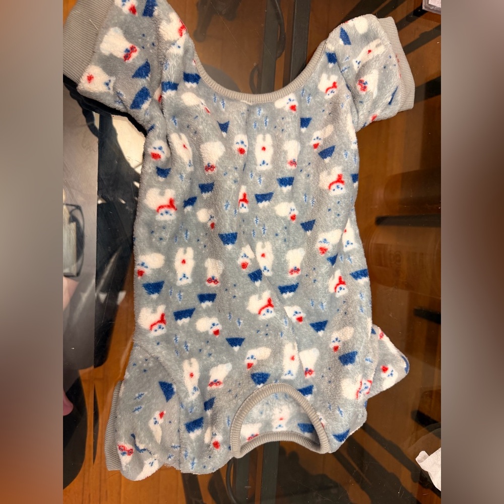Cozy Grey Snowman Print Dog Onesie